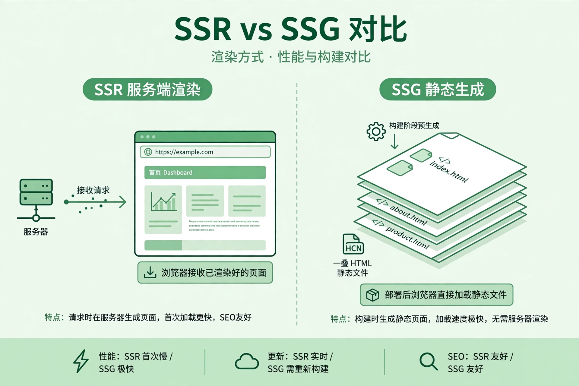 SSR 与 SSG 两种渲染方式对比